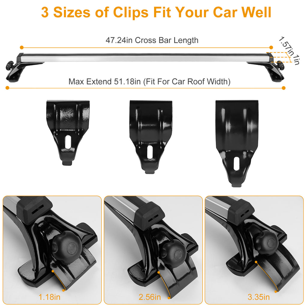 47.24in Universal Top Roof Rack Cross Bar Cargo Carrier Aluminum Crossbar Rack With 165LBS Capacity Fit For Most Vehicle Wagon Car Without Roof Side Rail