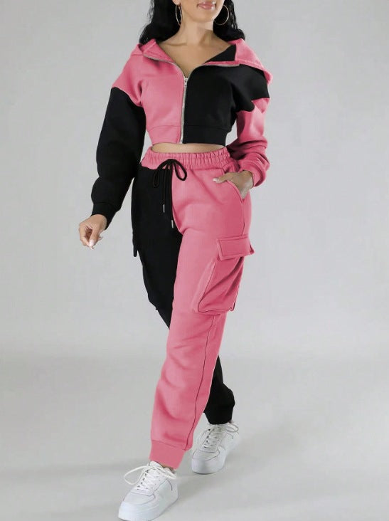 Fashion Double Mixed Color Hooded Autumn Suit