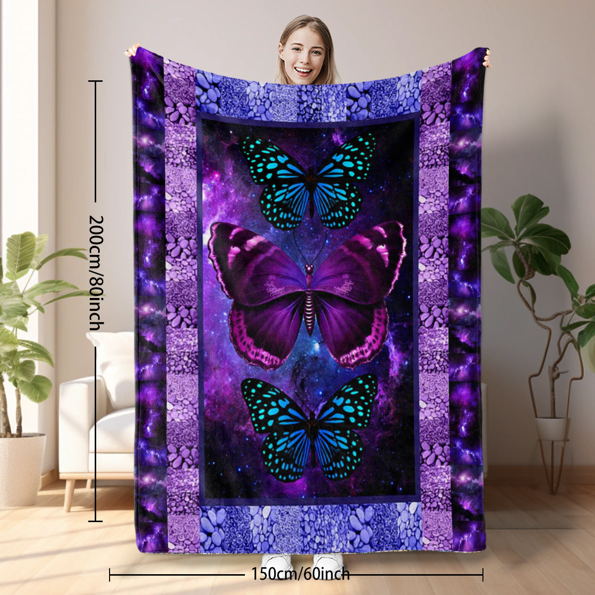 Cozy Butterfly Printed Flannel Blanket - Soft, Warm, And Lightweight Throw For Couch, Sofa, Office, Bed, Camping, And Travel - Multi-Purpose Gift For All Seasons With Versatile Design