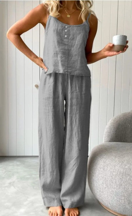 Women's New Solid Color Fashion Elastic Pants Sling Home Set