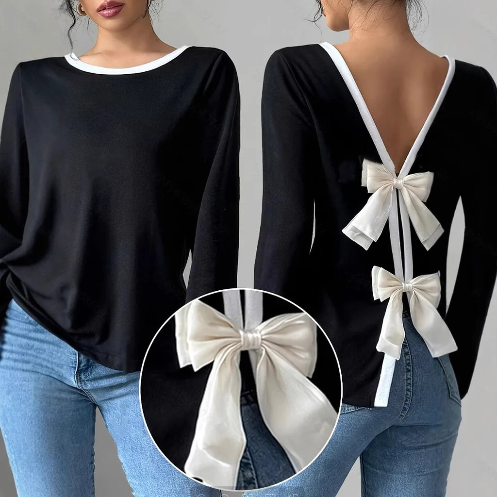 Women's Trendy Round Neck Two-Piece Illusionknit T-Shirt Full Sleeve Base Layer Top Crew Neck Design