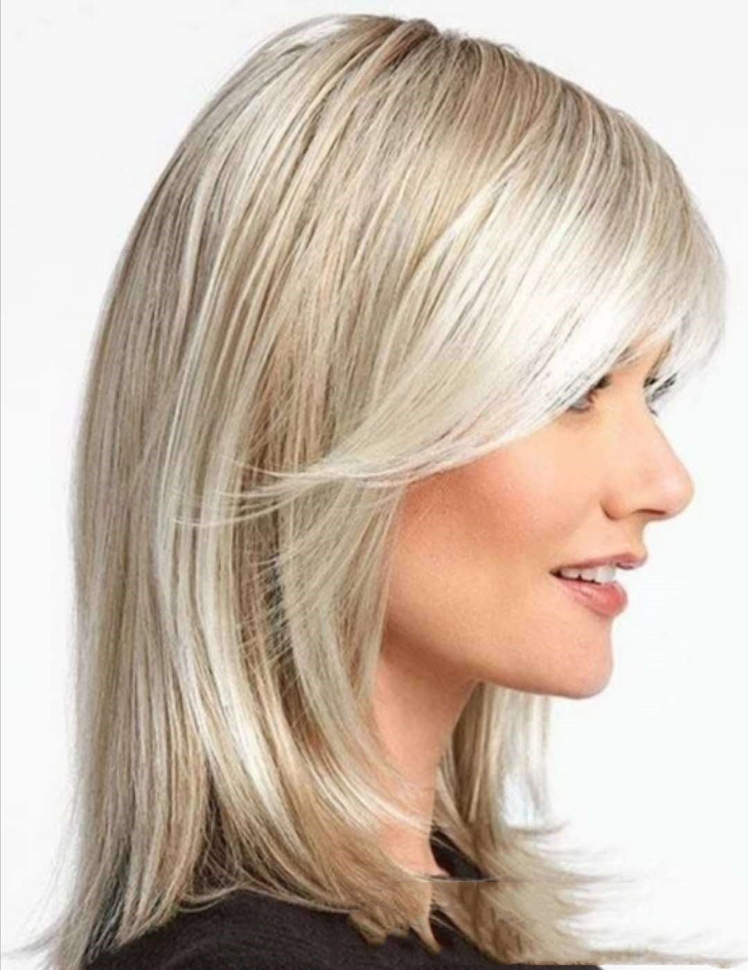 Medium Long Hair Platinum Highlights Brown Gradient Dyed Chemical Fiber Hair