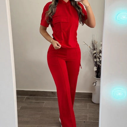 Casual Solid-Color Hoodie And Straight-Leg Pants Two-Piece Set