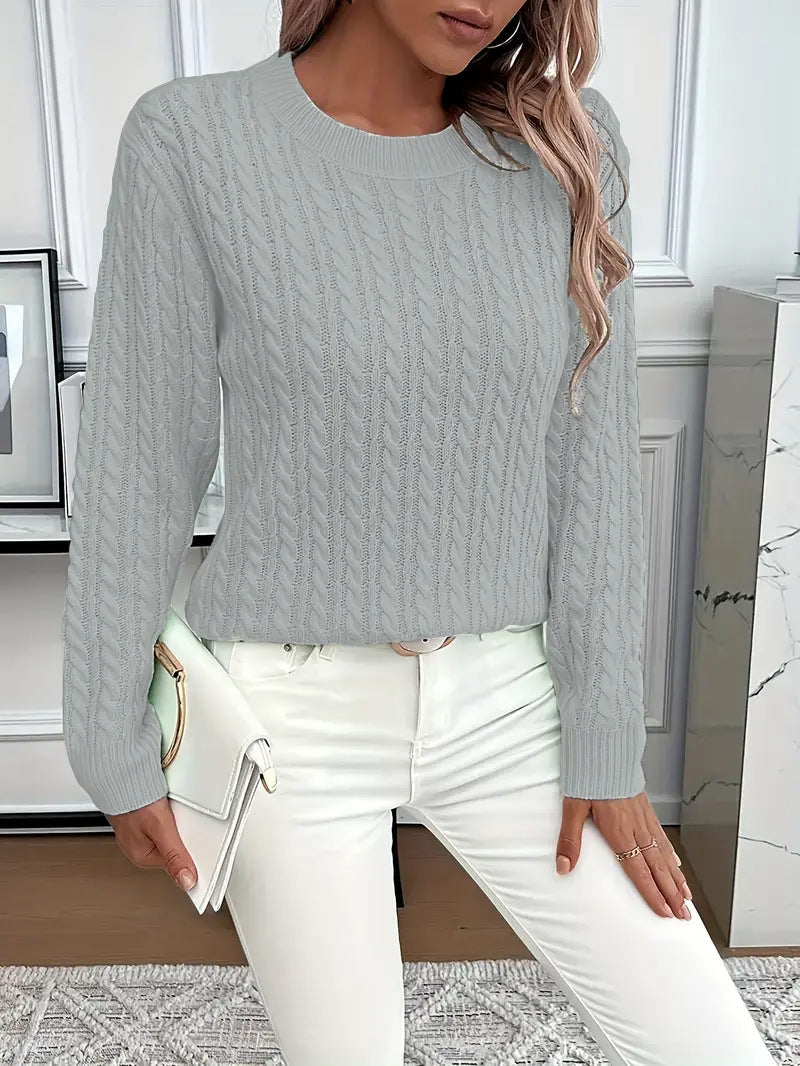 Ins Twist Round Neck Pullover Sweater Fashion Solid Color Long-sleeved Knitted Top For Women