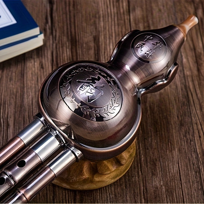 Chinese Traditional Gourd Flute - Durable Copper Plated Metal, Comes With Portable Gift Box And Chinese Knot, Suitable For Music Enthusiasts, C Bb Tone, Perfect For Gift Giving