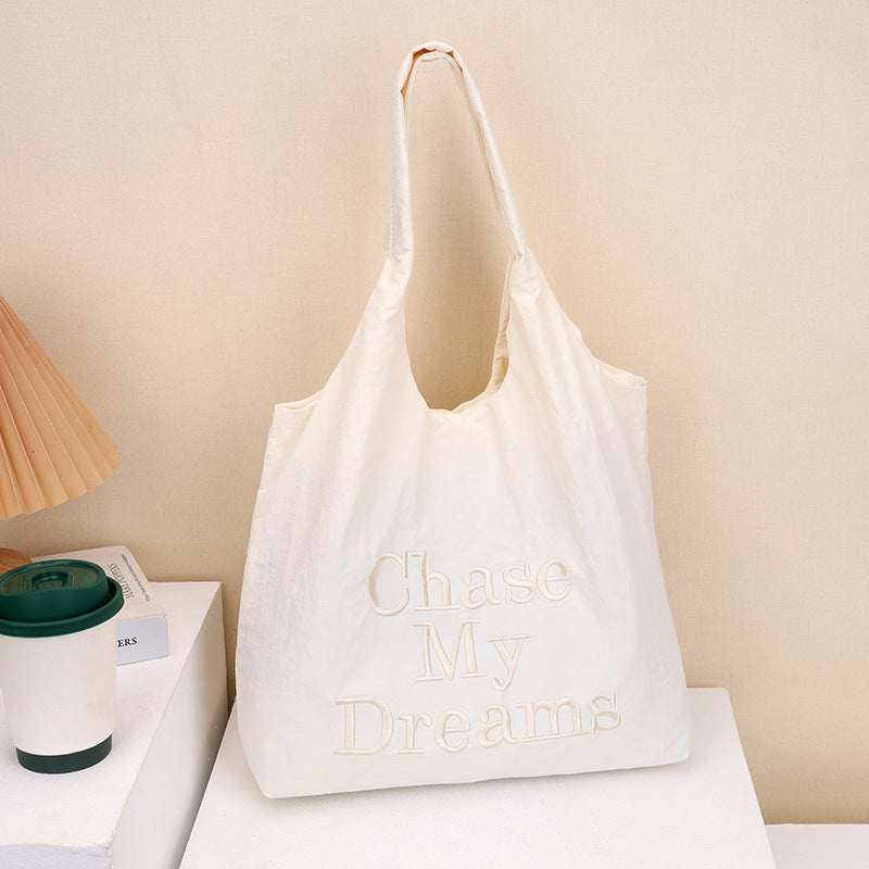 Korean-style 3D Letter Shoulder Bag With Minimalist Embroidery