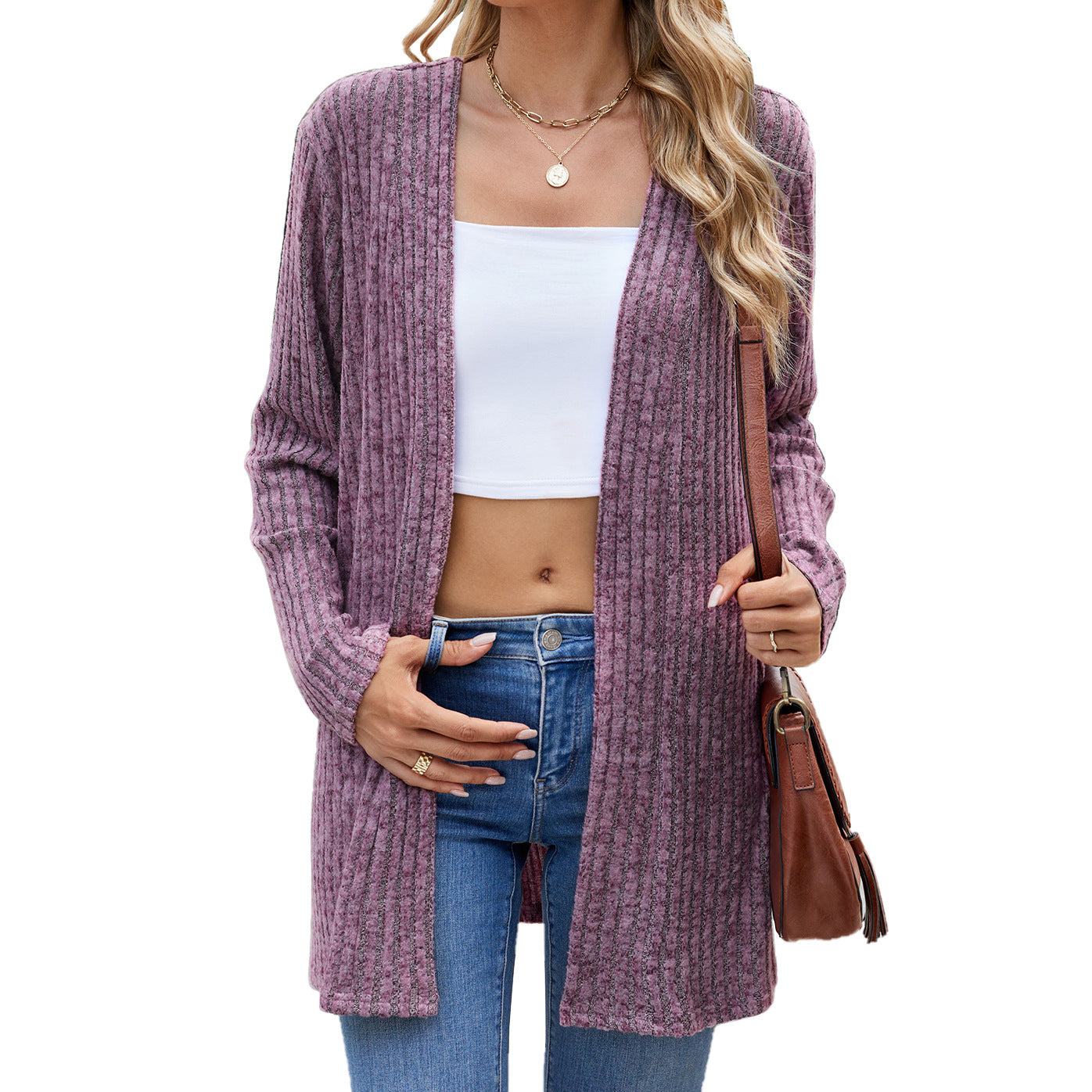 Long Sleeve Loose Sunken Stripe Sanding Underwear Sweater