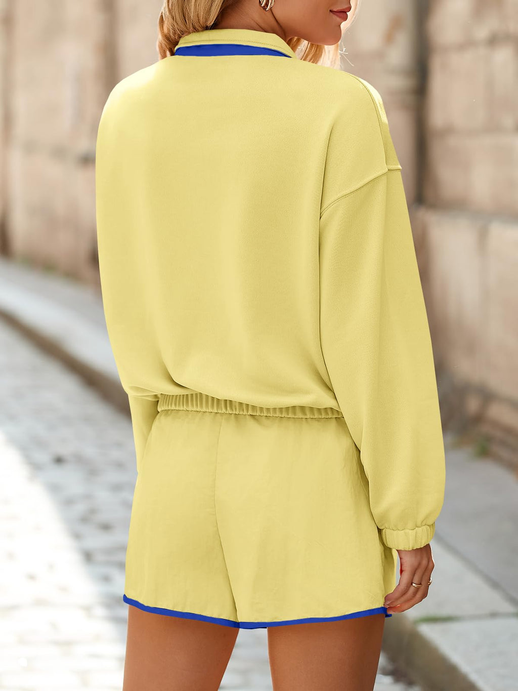 Fisoew Womens 2 Piece Sets Sweatsuits Casual Half Button Color Block Sweatshirts Running Shorts Tracksuits Fall Outfits