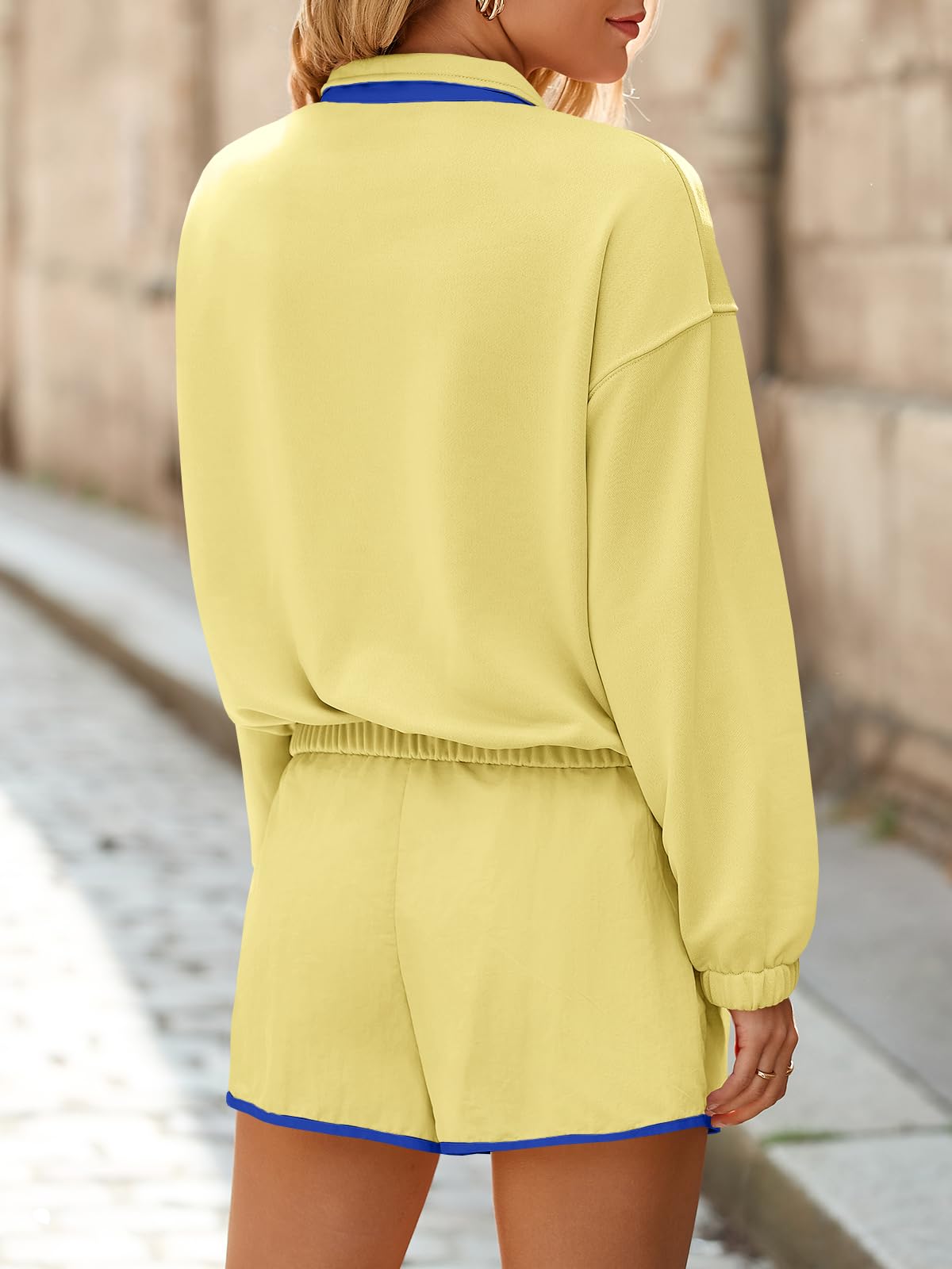 Fisoew Womens 2 Piece Sets Sweatsuits Casual Half Button Color Block Sweatshirts Running Shorts Tracksuits Fall Outfits