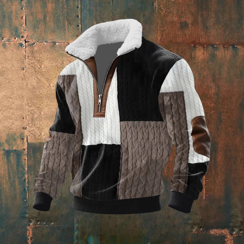 Men's Fitted Top With Printed Pattern And Faux Fur Collar
