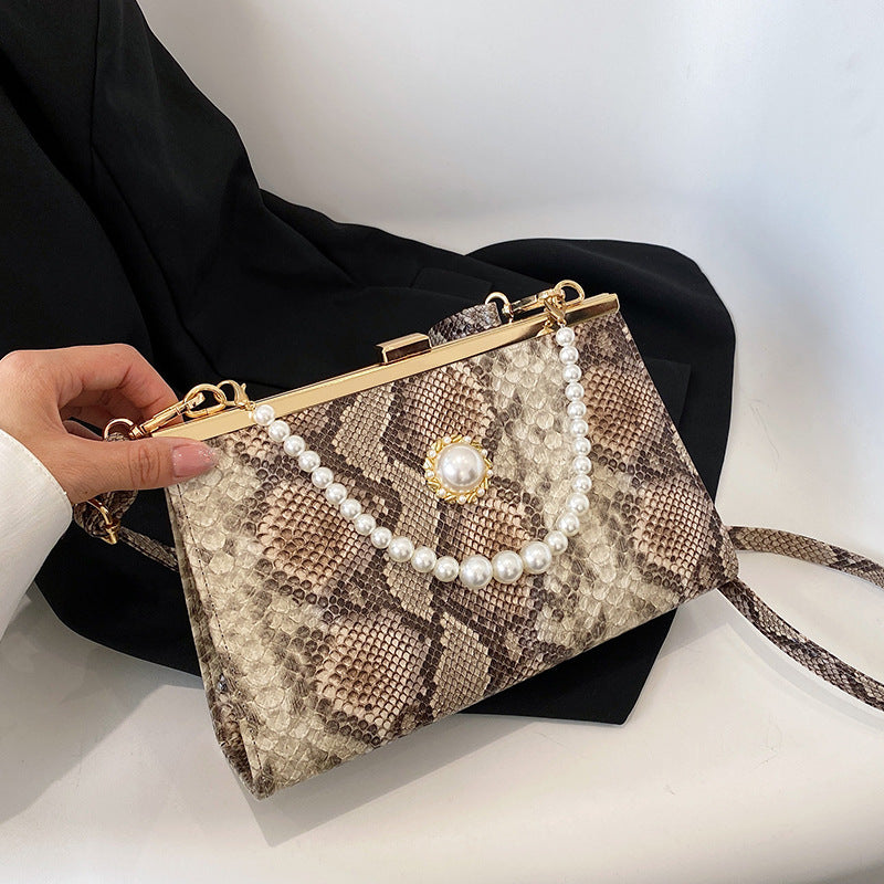 New Vintage Snake-pattern Pearl-chain Evening Bag