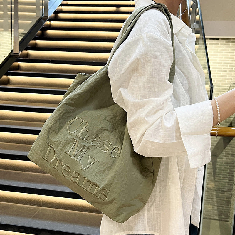 Korean-style 3D Letter Shoulder Bag With Minimalist Embroidery