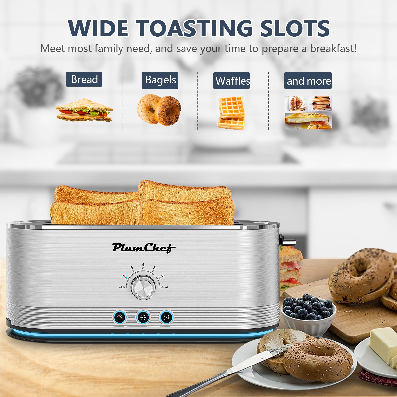 4-Slice Toaster, 7 Settings, Defrost, Reheat, Removable Crumb Tray, Full Body Stainless Steel Housing, Anti-Fingerprint, Anti-Jam, 1350W, Silver