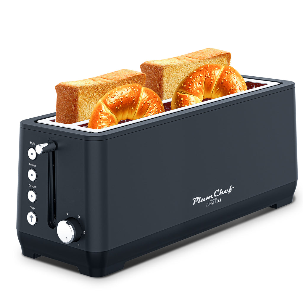4-Slice Toaster, Extra Wide Long Slot, 6 Settings, Bagel, Defrost, Reheat, Removable Crumb Tray, Stainless Steel Housing, Matte Black