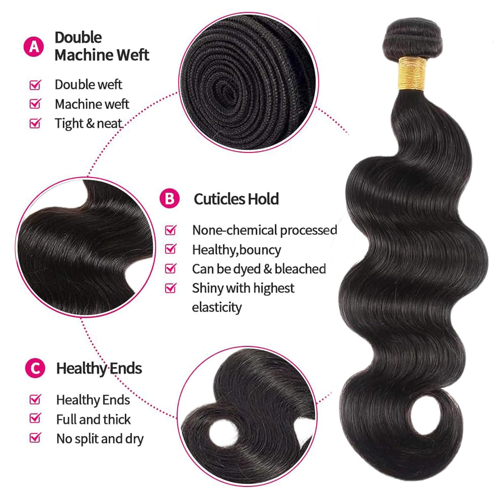 Glueless Body Wave Human Hair Bundles For Daily Wear10A Virgin Remy Hair Weave Soft & Thick Natural BlackHuman Hair Extensions 24 Inches