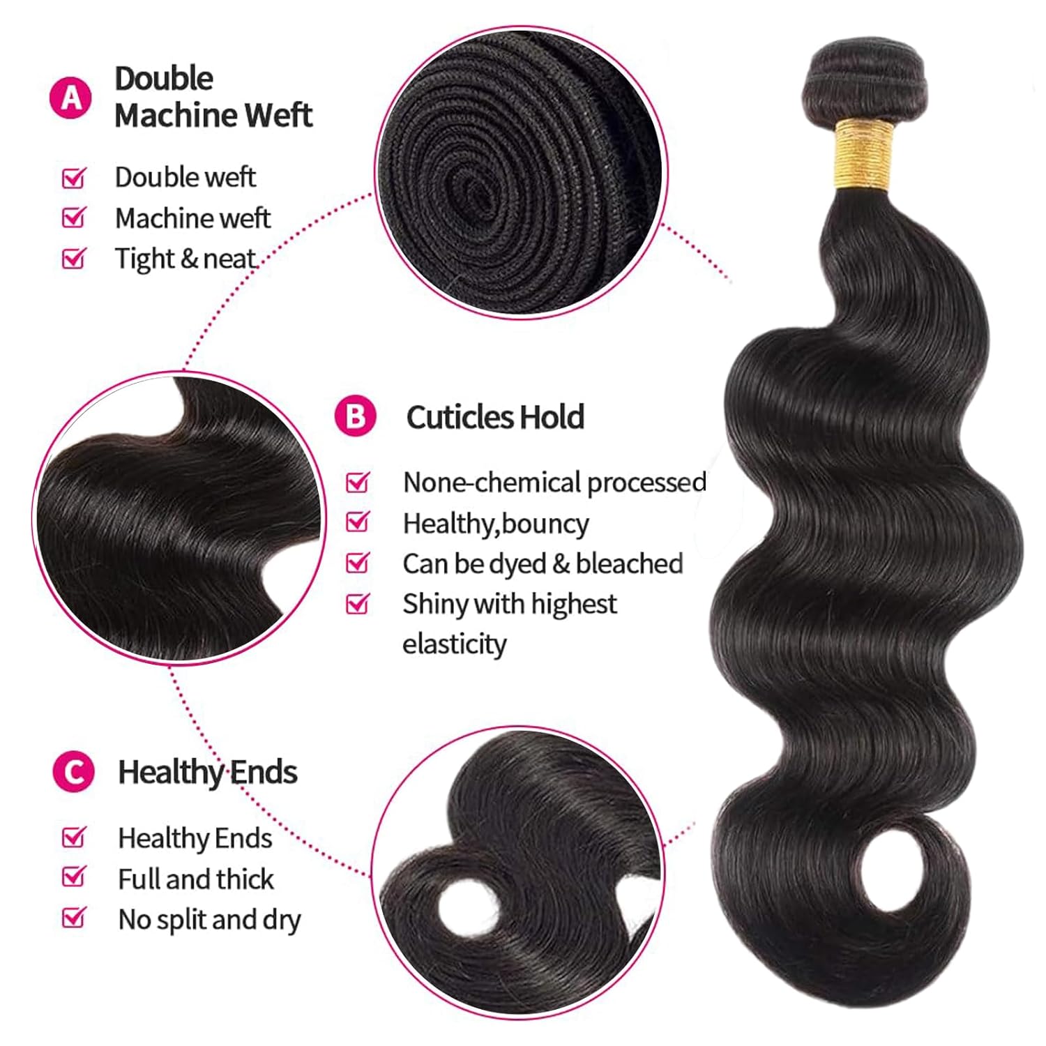 Glueless Body Wave Human Hair Bundles For Daily Wear10A Virgin Remy Hair Weave Soft & Thick Natural BlackHuman Hair Extensions 24 Inches