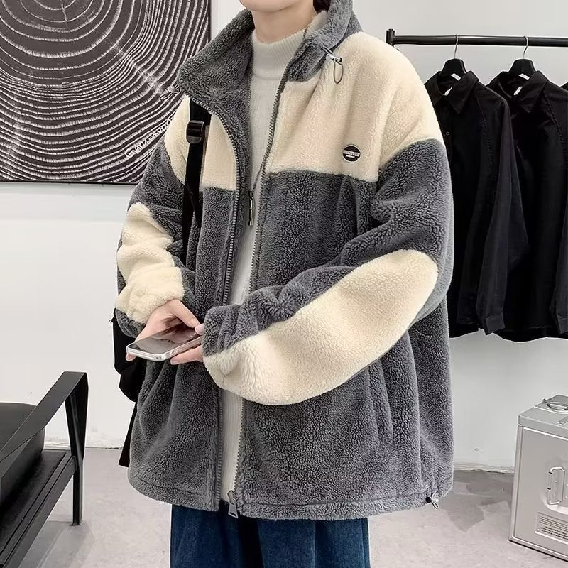 Mens Color-Block Thickened Casual Warm Cotton Padded Jacket