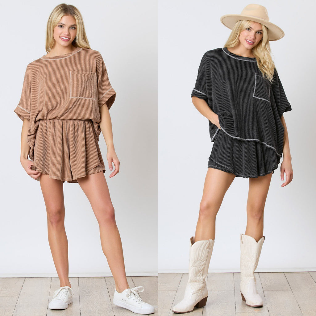 Short Sleeve Two-piece Thread Knitted Round Neck Homewear