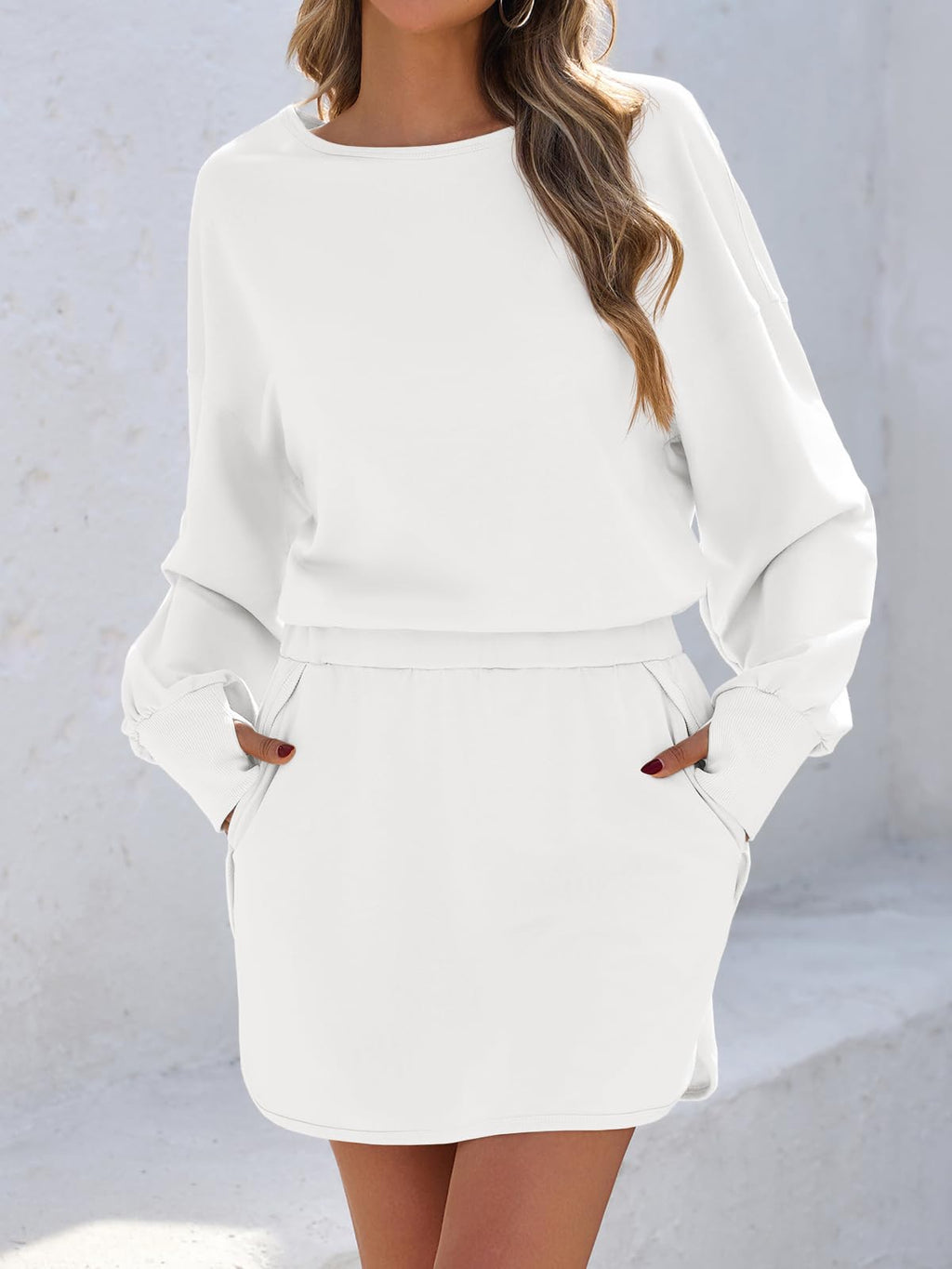 Fisoew Womens Long Sleeve Athletic Dress Backless Keyhole Built-in Shorts Oversized Workout Active Dresses