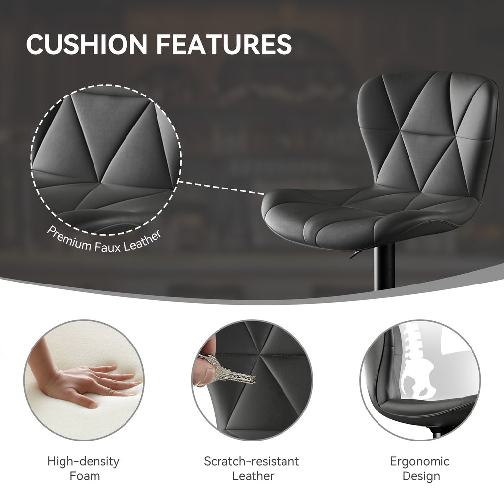 Modern Bar Stools Set Of 2, Adjustable Faux Leather Upholstered Swivel Bar Stools, Counter Height Bar Chairs With Back For Kitchen Island