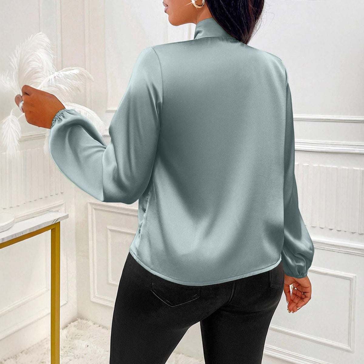 Satin Shirt With Bow-tie Long Sleeves