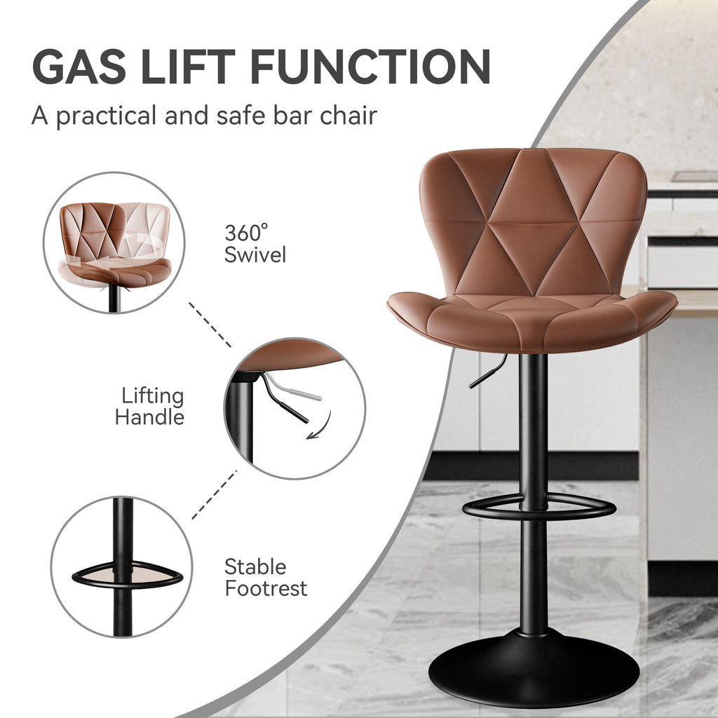 Modern Bar Stools Set Of 2, Adjustable Faux Leather Upholstered Swivel Bar Stools, Counter Height Bar Chairs With Back For Kitchen Island