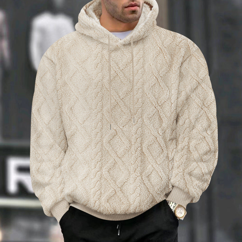 Men's Casual Jacquard Double-Sided Fleece Hoodie Top