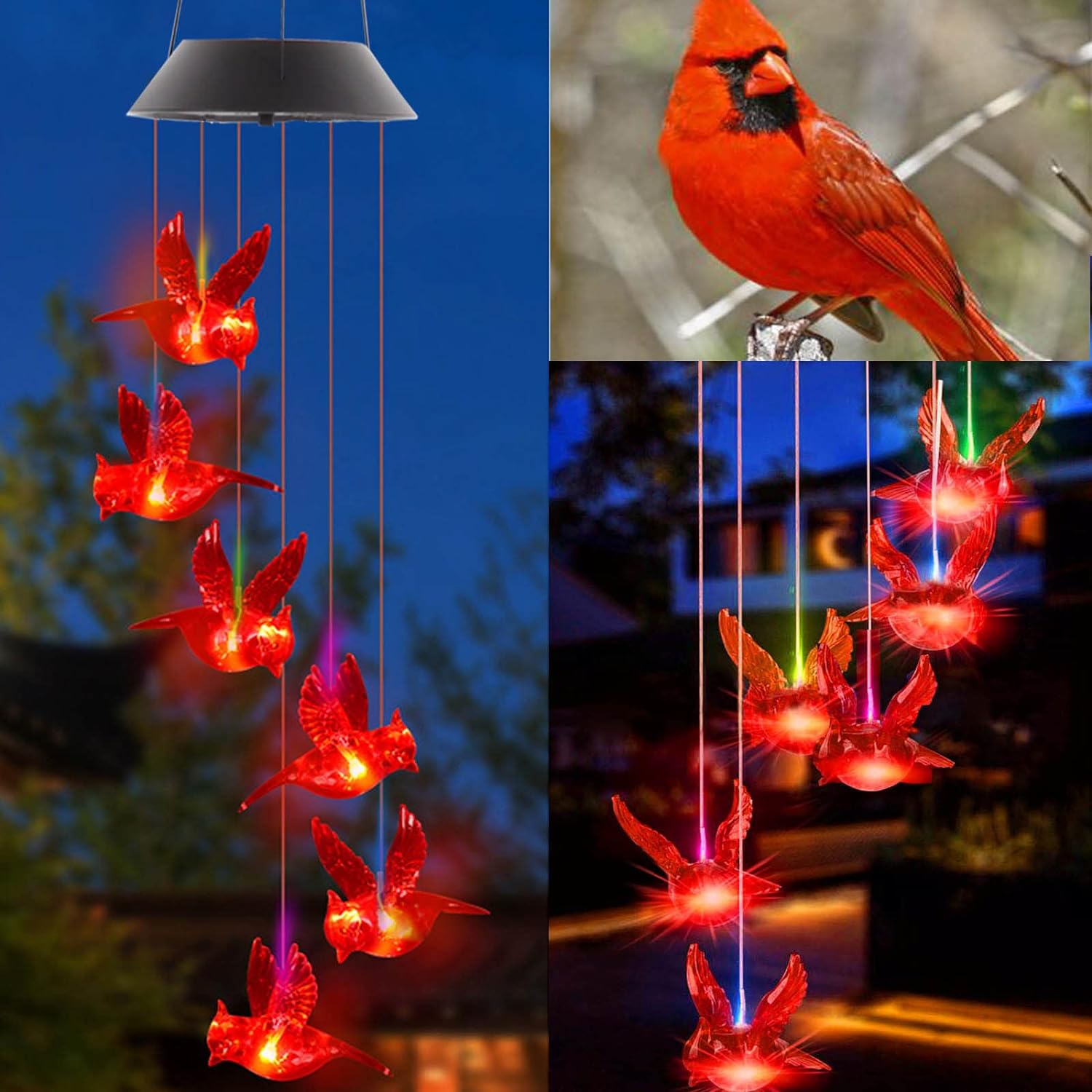 1PC Outdoor Solar Flaming Bird Wind Chime Lights, Outdoor Decorative Colorful Solar Wind Chimes, Co