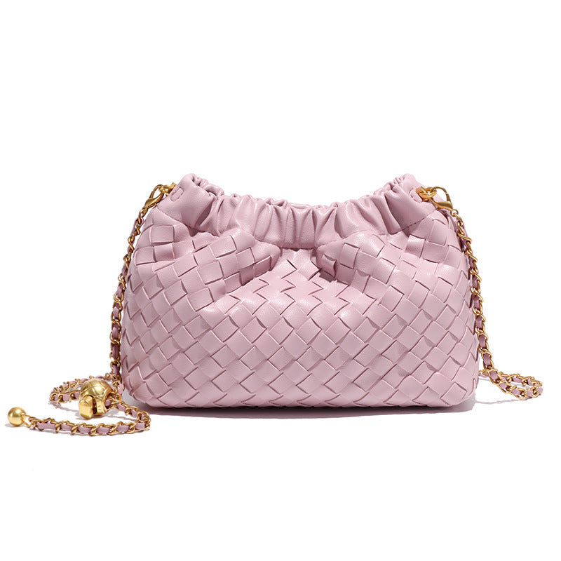 Cloud-shaped Woven Handbag With Gold Beads Chanel-style Chain And Shouldercrossbody Strap