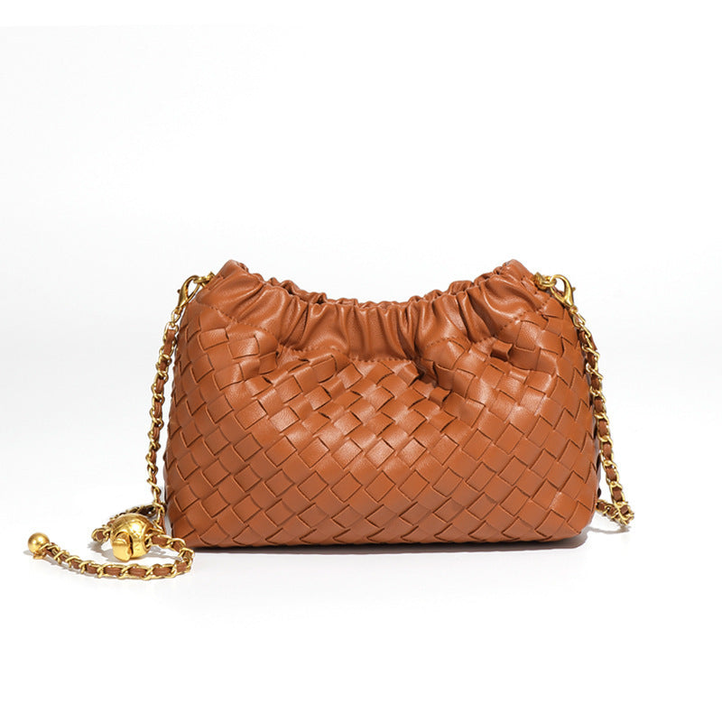 Cloud-shaped Woven Handbag With Gold Beads Chanel-style Chain And Shouldercrossbody Strap
