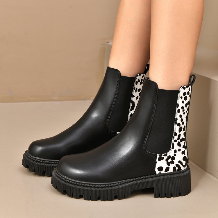 Round-toe Chunky-heel Patchwork Casual All-matching Boots