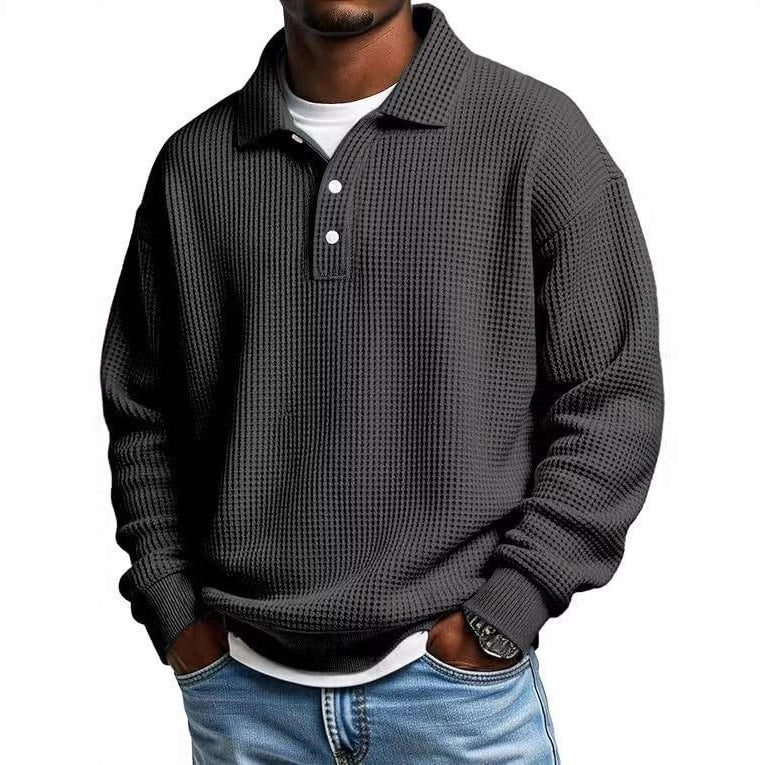Men's Waffle-Knit Polo Shirt, Retro Solid-Color Top