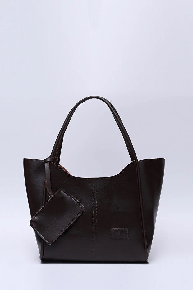 Brown SHK108 Faux Leather Women Hand And Shoulder Bag With Wallet And Makeup Bag