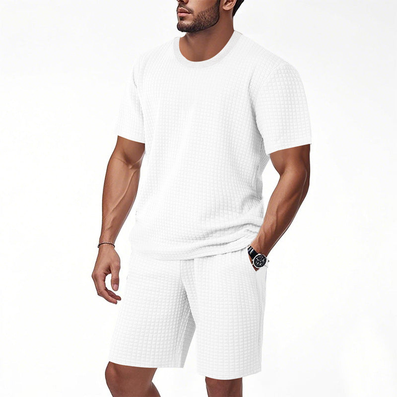 Mens Casual Retro Crew-Neck Short-Sleeve Set
