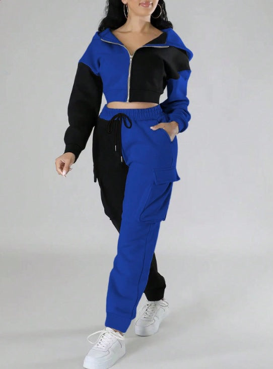 Fashion Double Mixed Color Hooded Autumn Suit