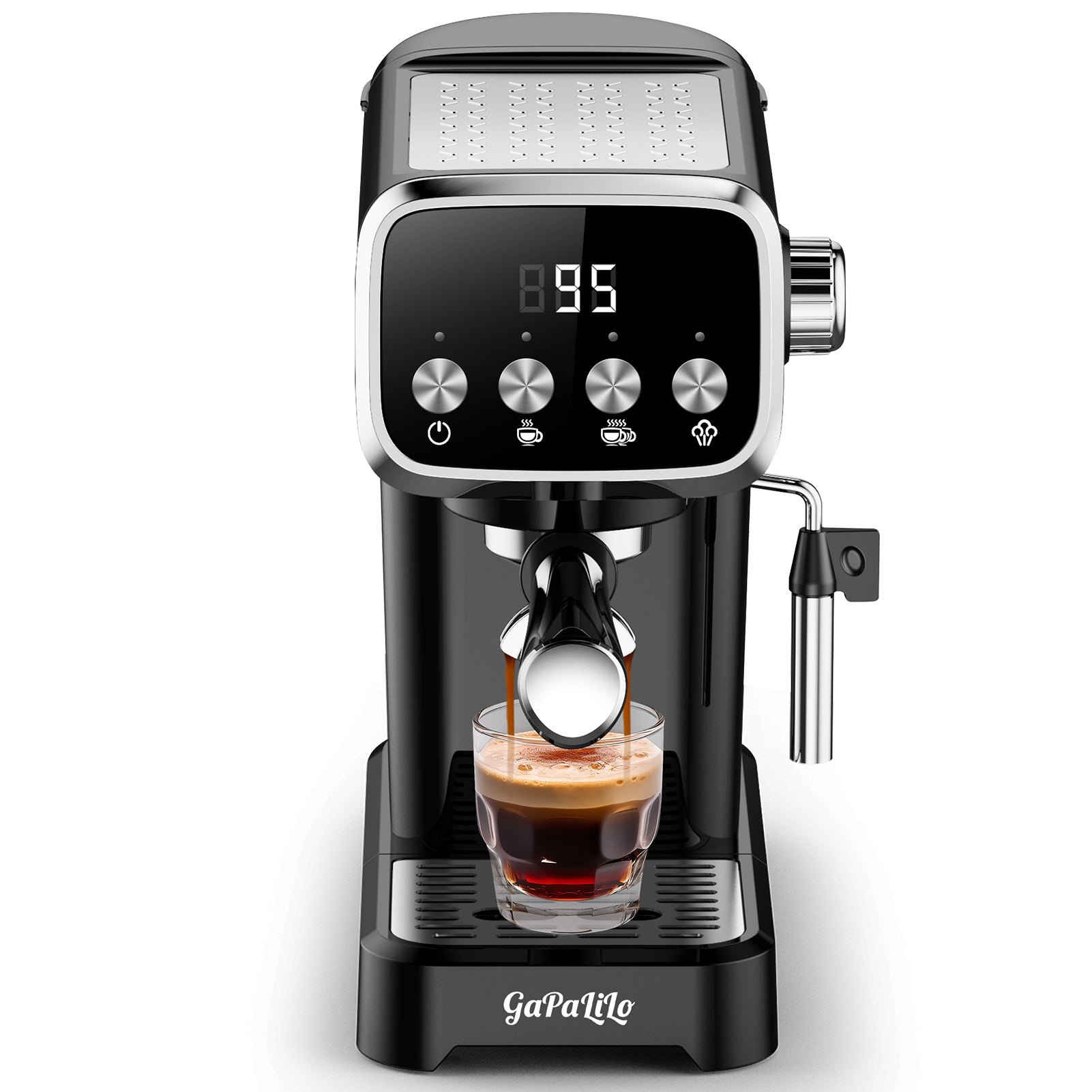 20 BAR Slim Espresso Machine With Milk Frother, Cup Warmer, 43 OZ Detachable Tank, For Espresso, Americano, Latte, Space-Saving, Screen Button, Black