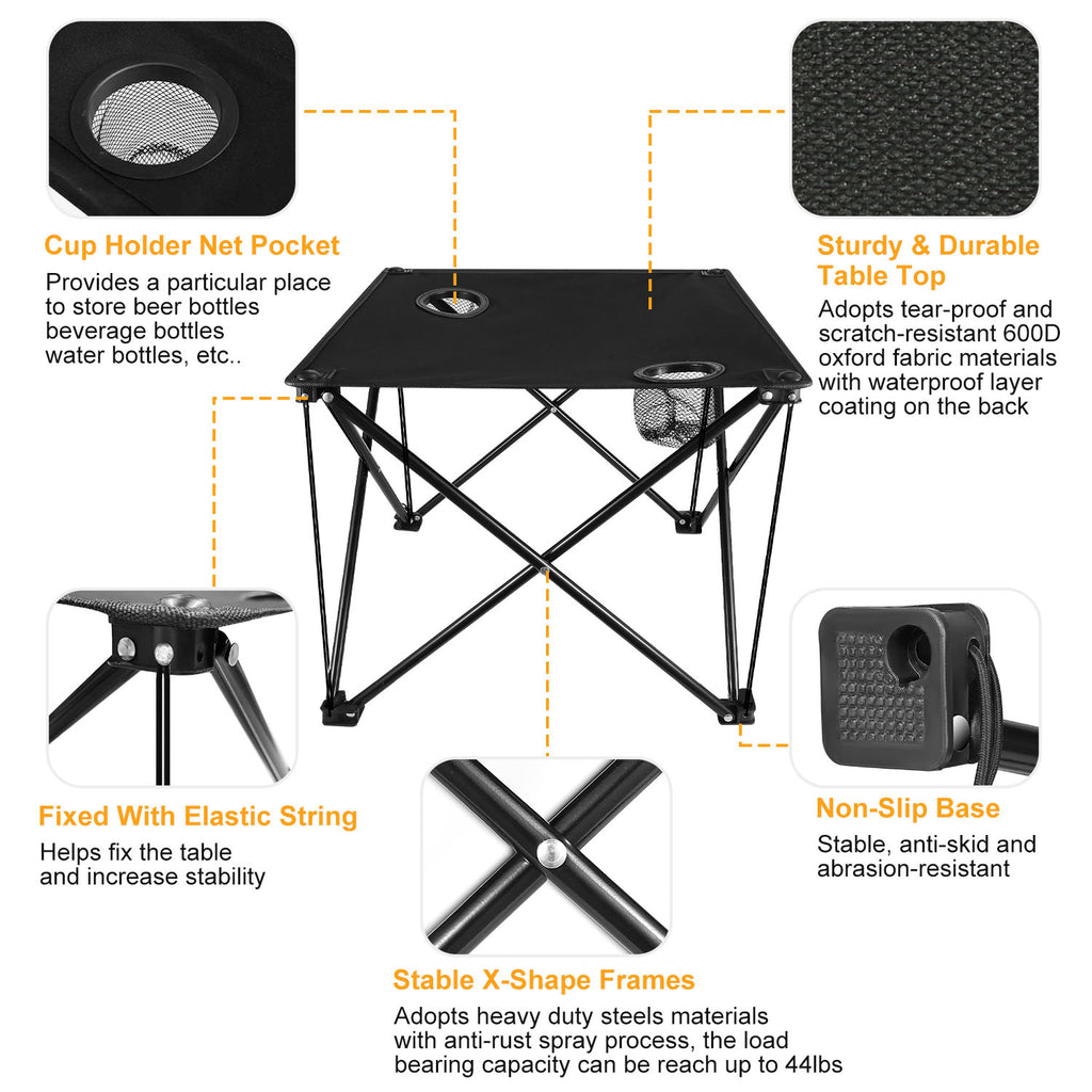 1Pc Foldable Camping Table Portable Picnic Table Lightweight Travel Desk With Cup Holder Carrying Bag
