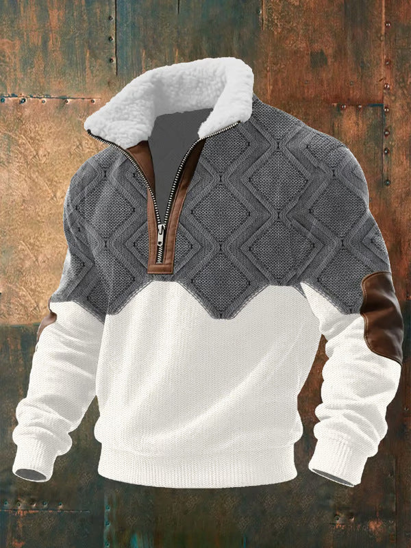 Men's Fitted Top With Printed Pattern And Faux Fur Collar