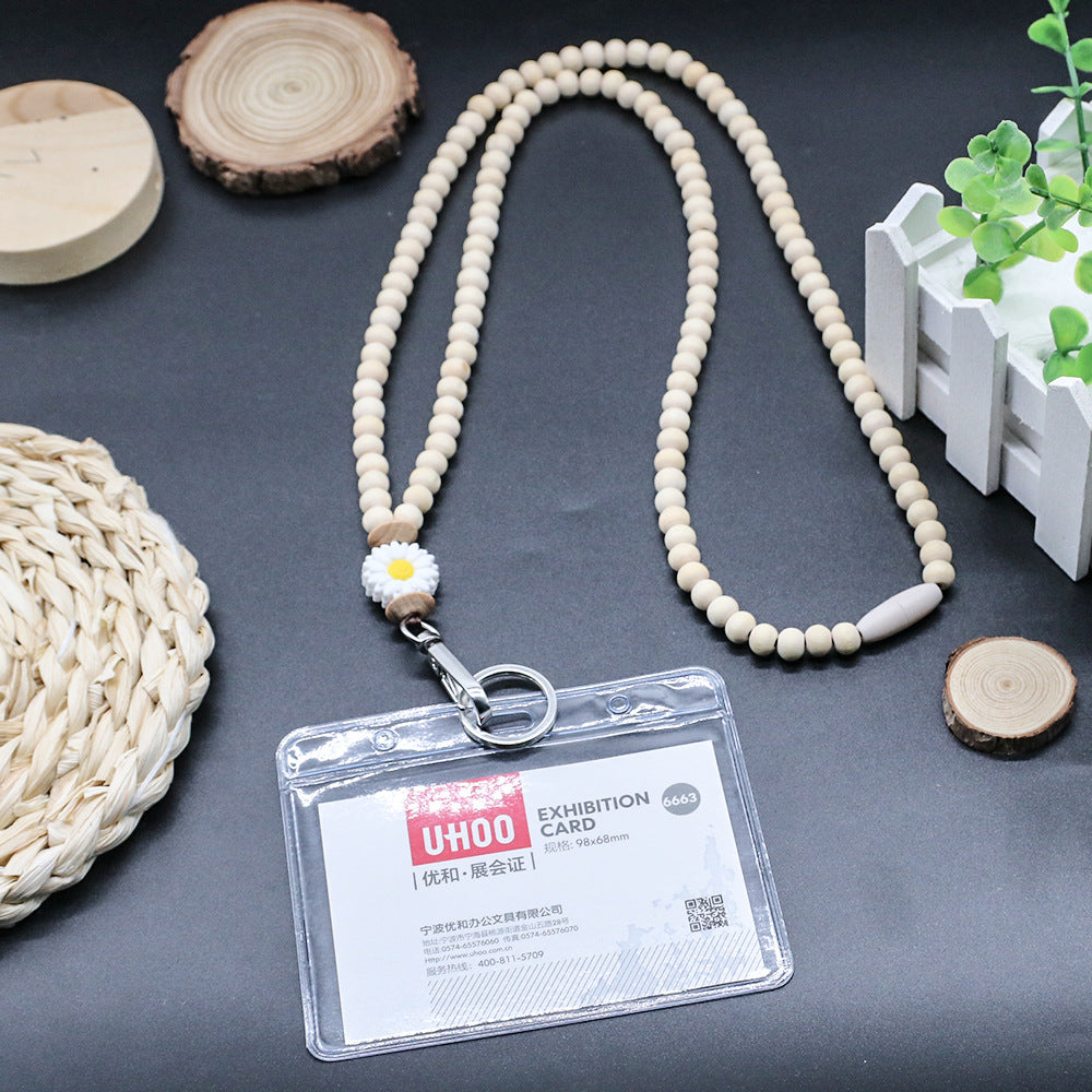 Beaded Necklace Lanyard Silicone Flower Keychain