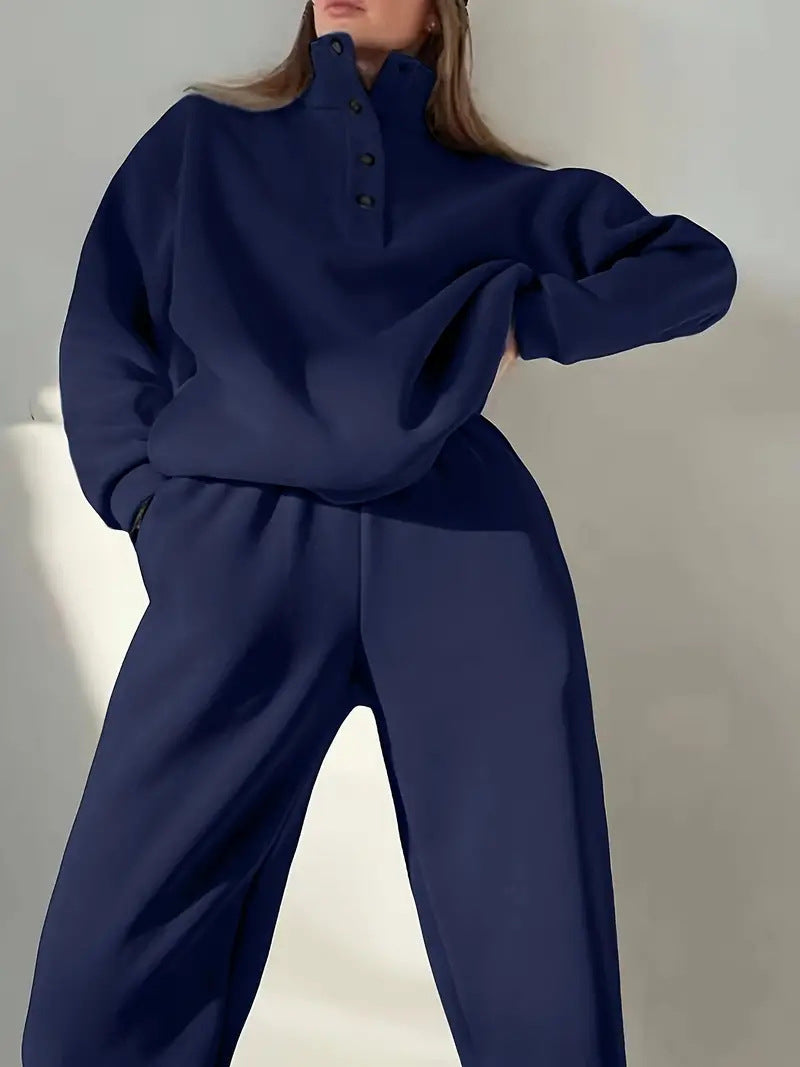 Women's Fashion Button Stand Collar Suit Two-piece Set
