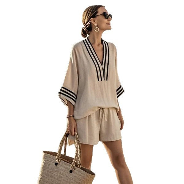2 Piece Set Half Sleeve Oversize Pullover Top And Short Pants Summer Casual Women Patchwork Pocket Set Outfits Women's Clothing