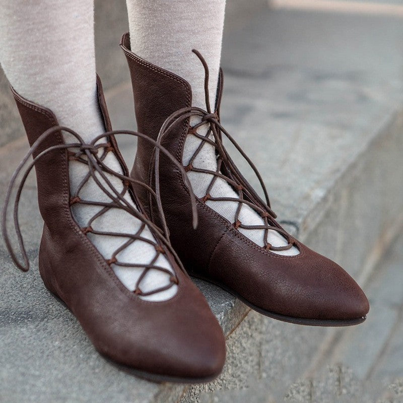 Women's Low-cut Leather Boots With Straps