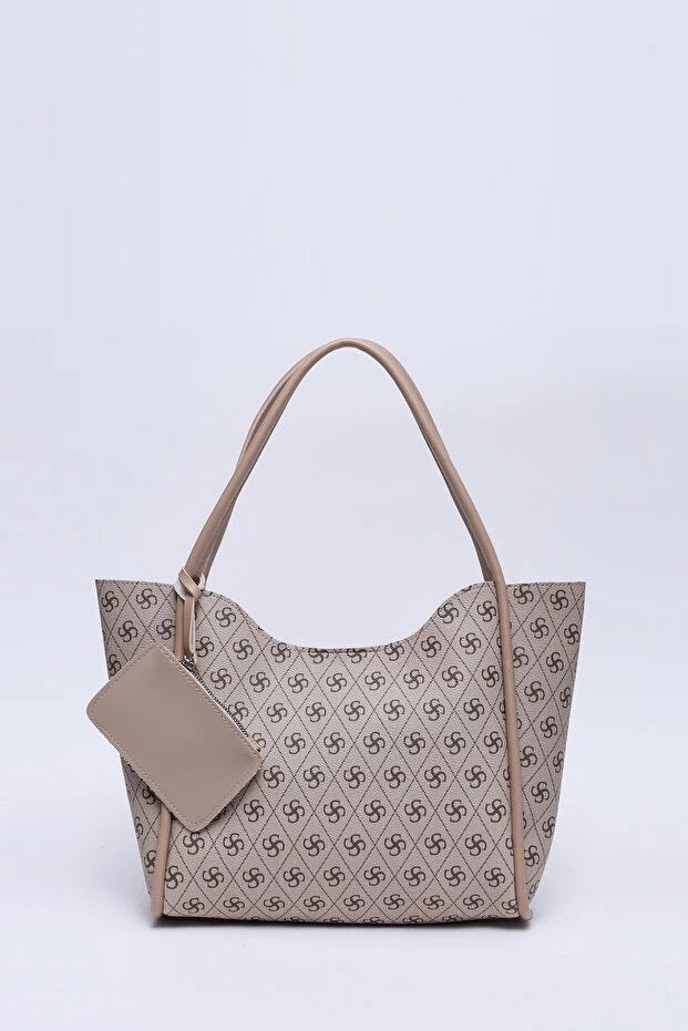 Monogram Mink SHK108 Faux Leather Women Hand And Shoulder Bag With Wallet And Makeup Bag