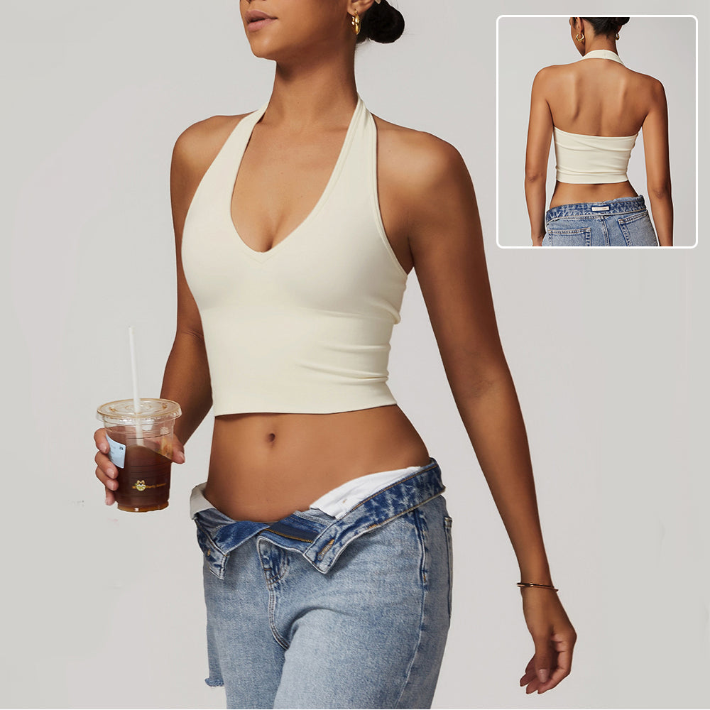 Women's Halter Cropped Top Beauty Back Yoga Bra Seamless Fitness Sports Vest