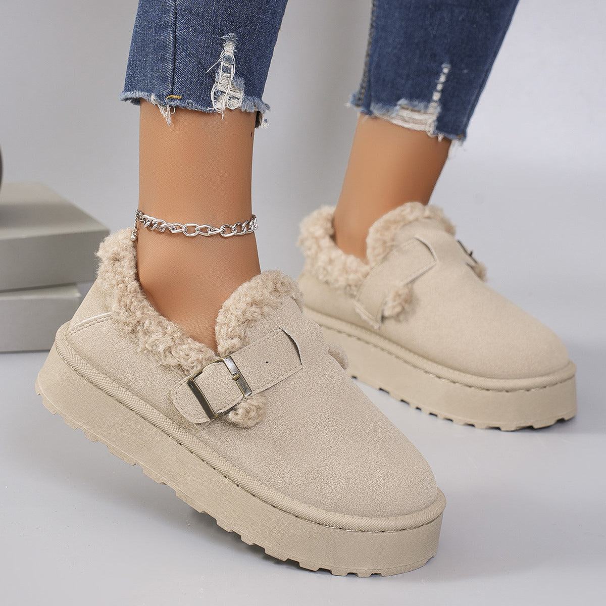 Women's Plus-size Snow Boots With Plush Lining And Thick Soles