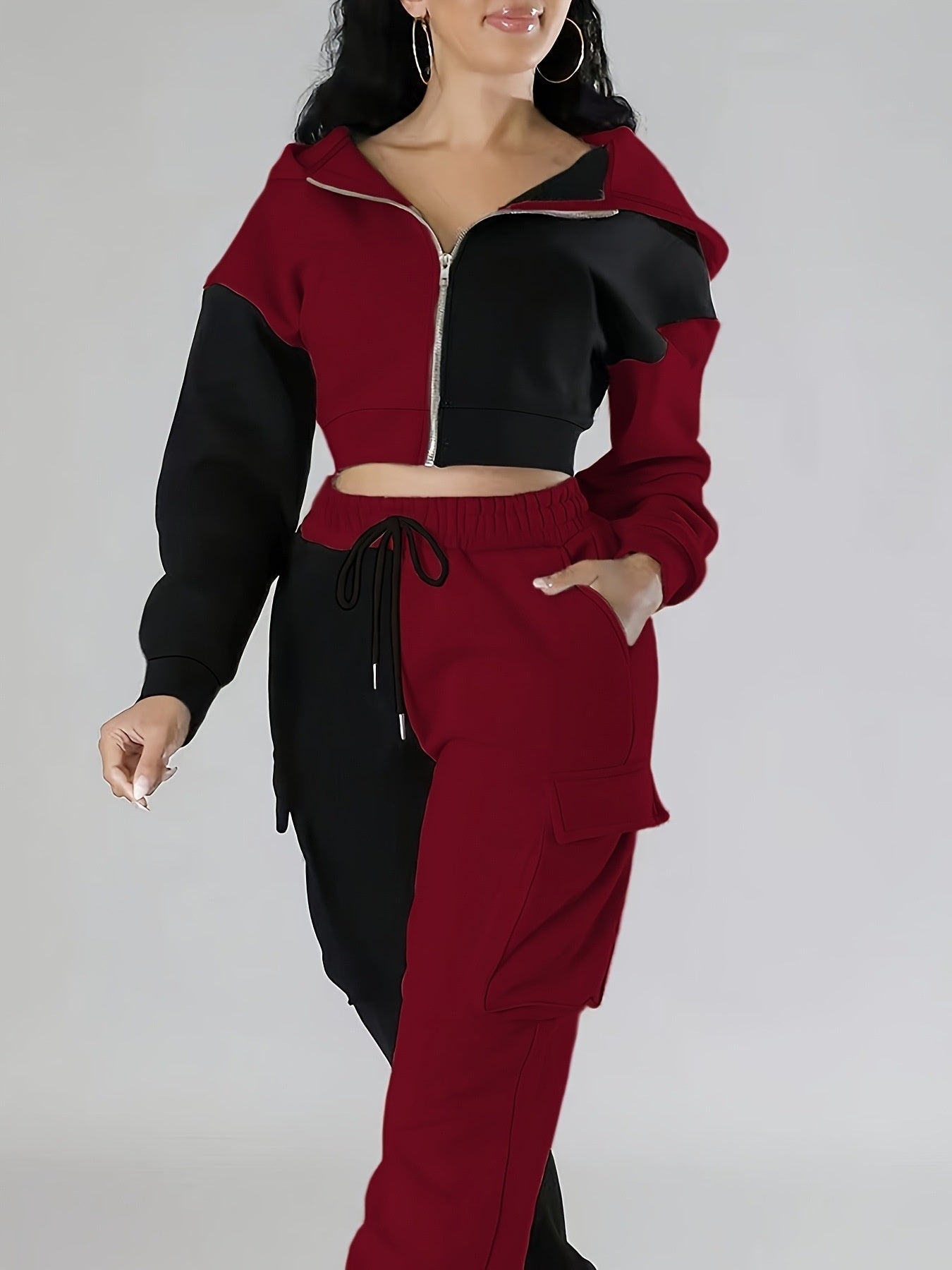 Fashion Double Mixed Color Hooded Autumn Suit