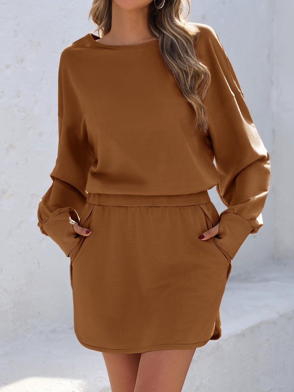 Fisoew Womens Long Sleeve Athletic Dress Backless Keyhole Built-in Shorts Oversized Workout Active Dresses