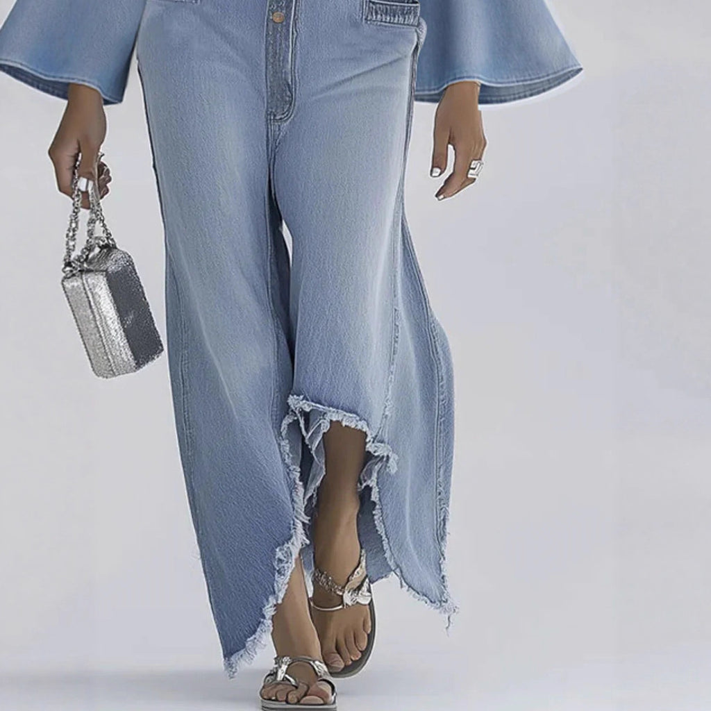 Women's Loose Solid Color Casual Single-breasted Denim Jumpsuit