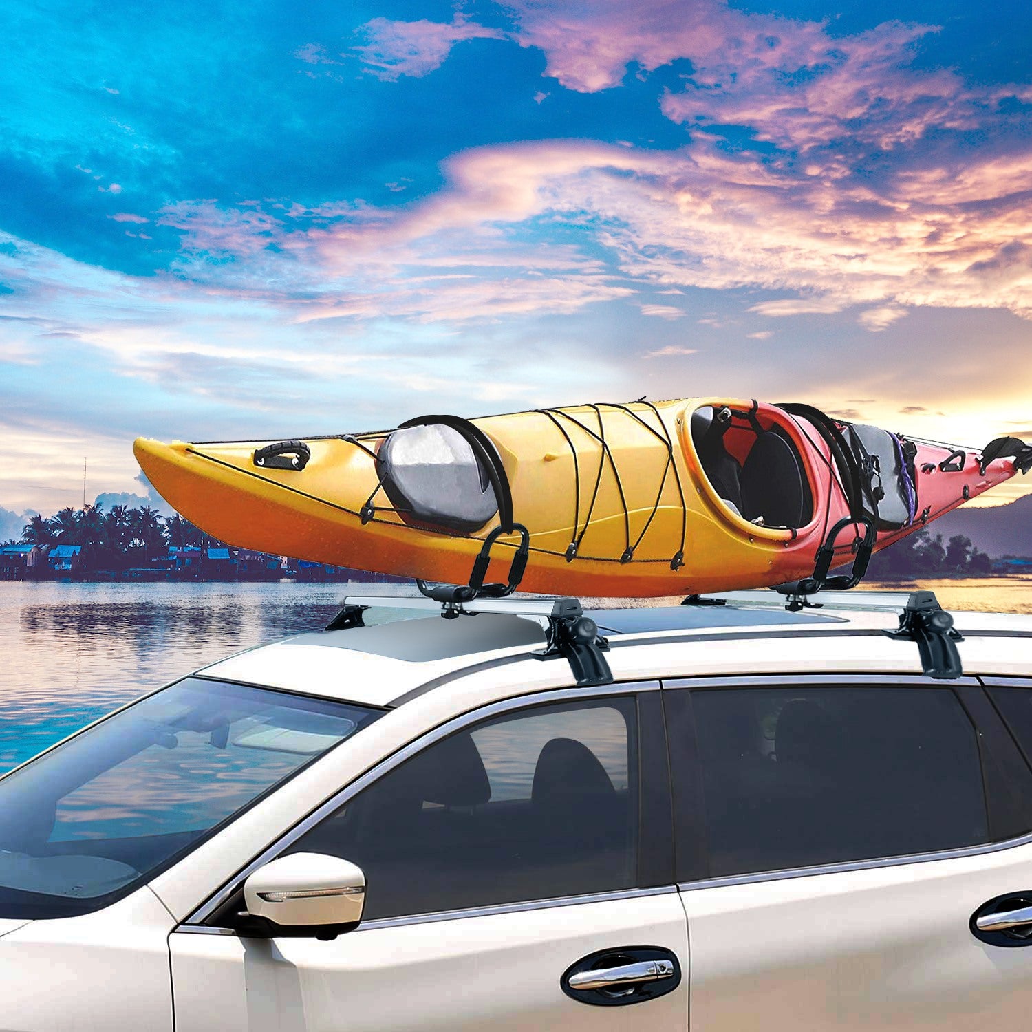 47.24in Universal Top Roof Rack Cross Bar Cargo Carrier Aluminum Crossbar Rack With 165LBS Capacity Fit For Most Vehicle Wagon Car Without Roof Side Rail
