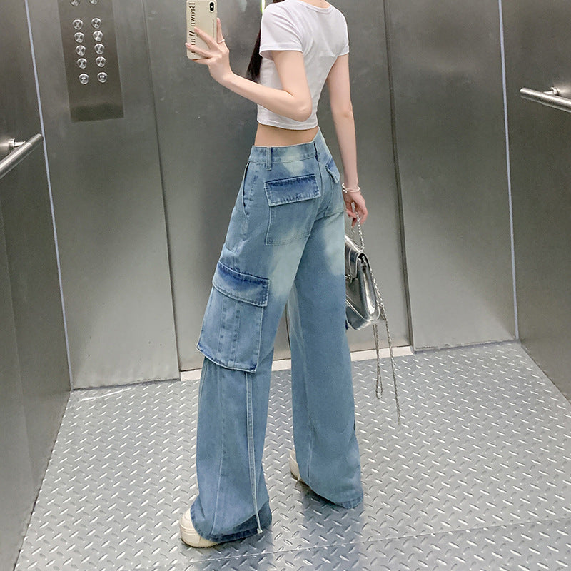 Figure-flattering Straight-leg Floor-length Pants With Large Pocketsversatile And Easy To Style